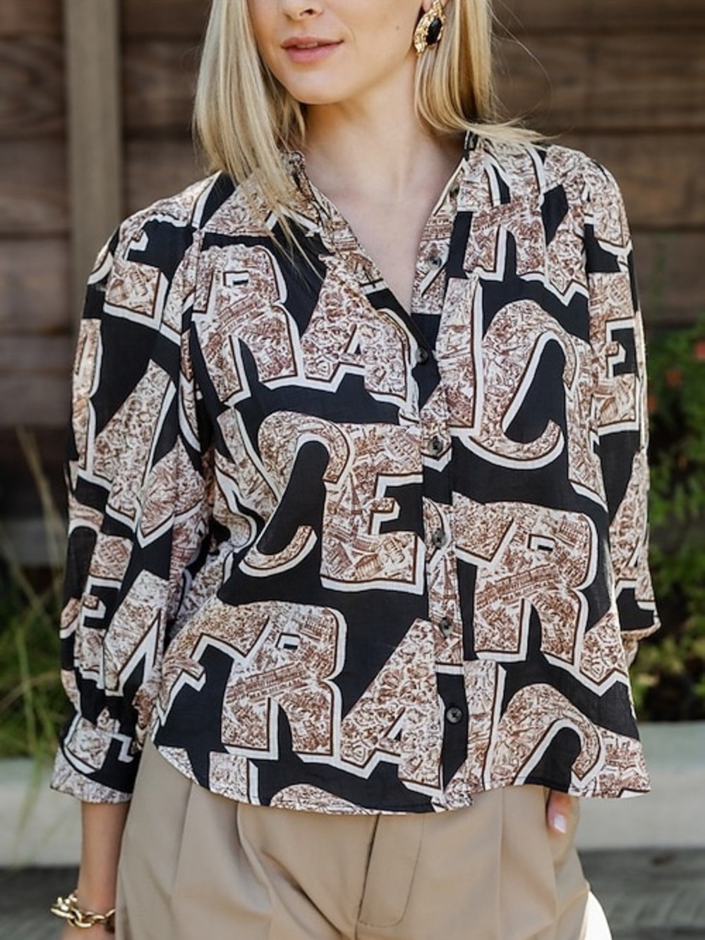 Maeve Anthropolgie Casual Letter Print Round Neck Shirt Blouse Size 1X
